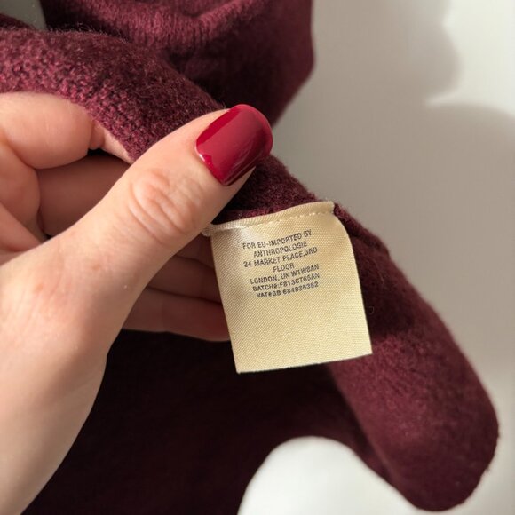 Anthropologie Moth Boiled Wool Mayella Cardigan Sweater Coat Burgundy Size Small - Picture 8 of 8